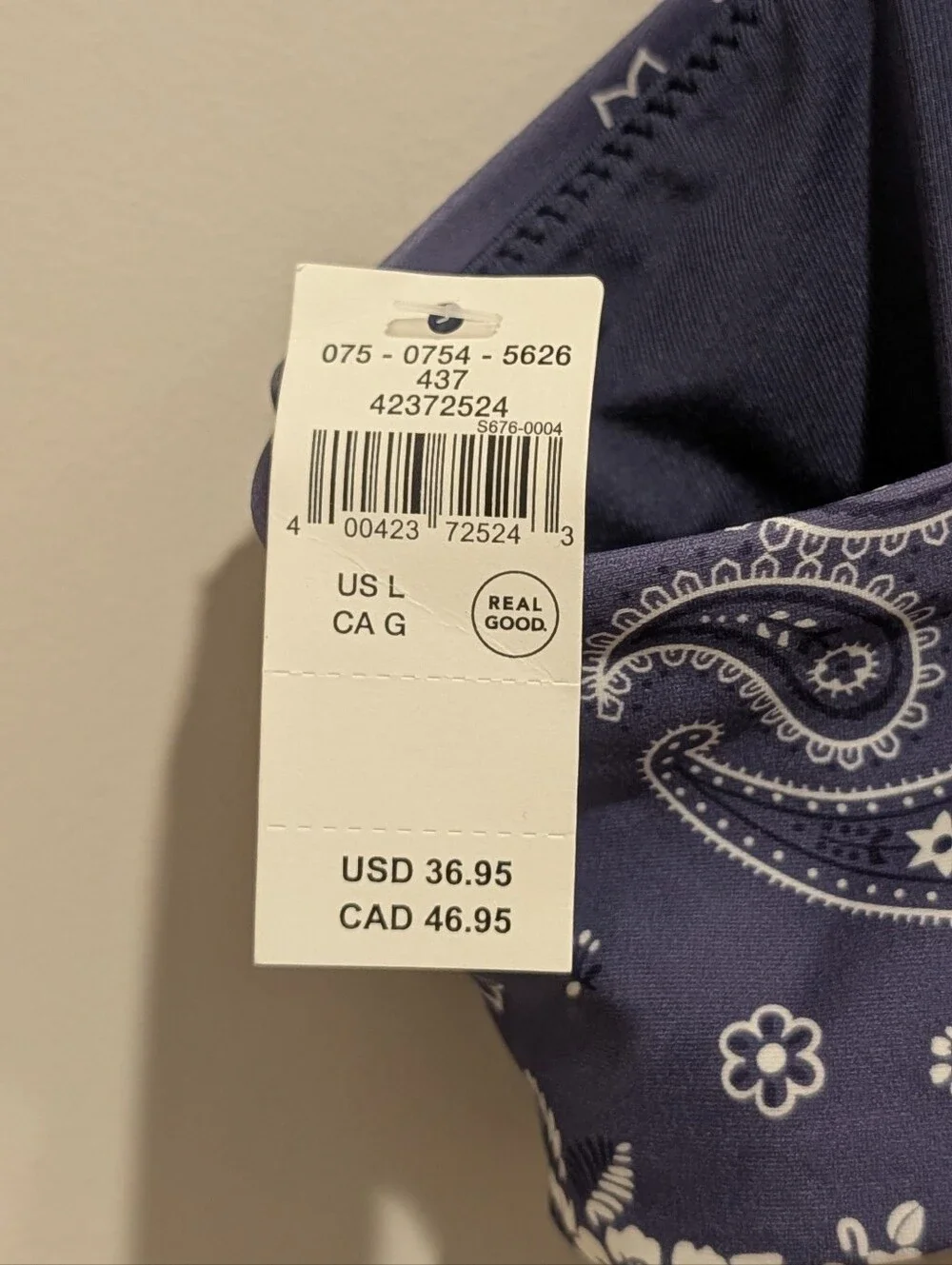 aerie Navy Blue Paisley Bikini Top Size Large